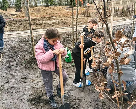 Kinder pflanzen einen Baum