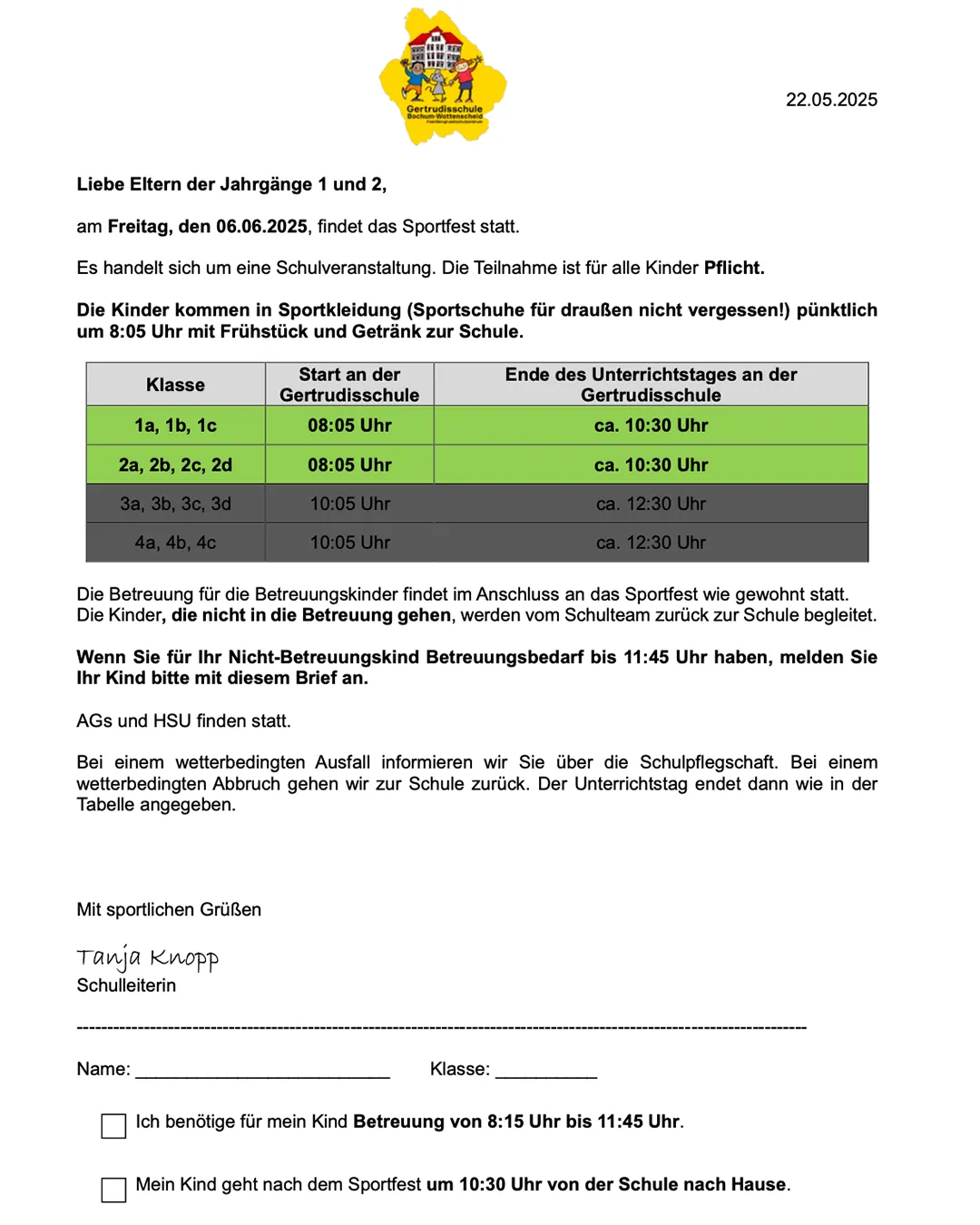 Elterninfo zum Sportfest der 1. und 2. Klassen, Bilddatei mit hinterlegter pdf-Datei öffnet sich bei Aufruf in neuem Fenster