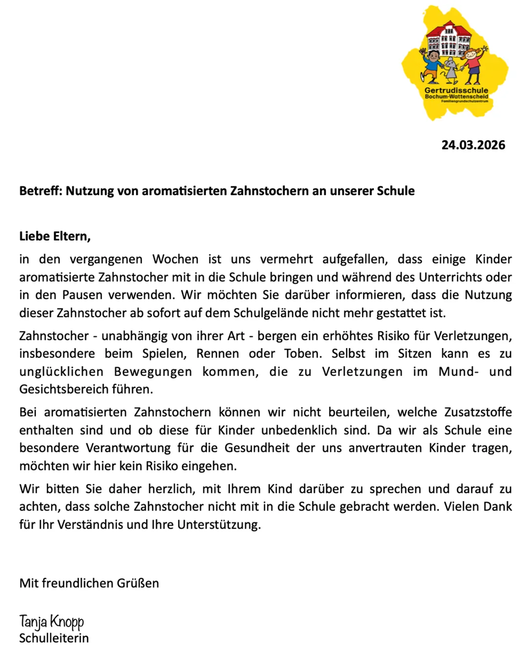Elternbrief Zahnstocher; PDF-Datei (233 KB) öffnent in separatem Fenster